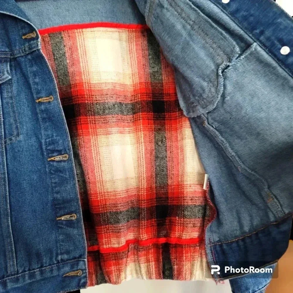 BKE Buckle Brushed Wool Blend Plaid Denim Jacket Sz S
